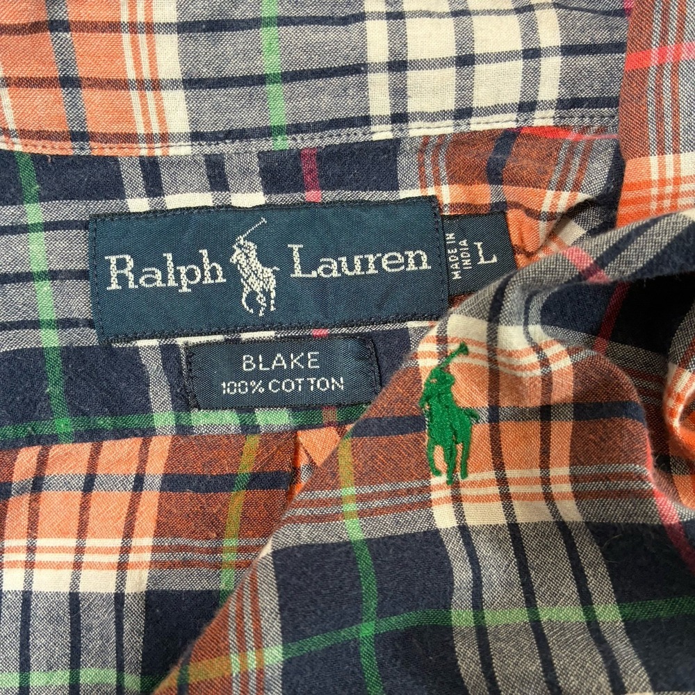Vintage Ralph Lauren Shirt Large Short Sleeve Button Blake Colorful Plaid Oxford